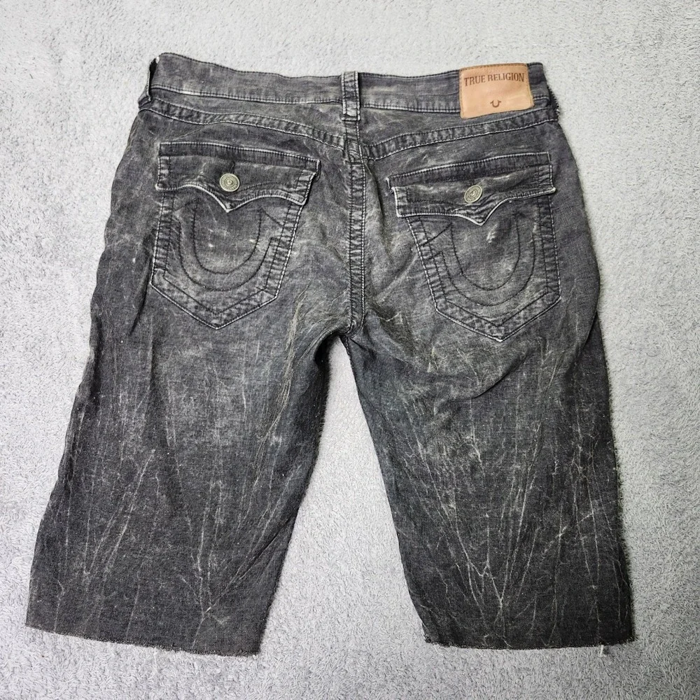 True Religion Mens 33 Ricky Relaxed Straight Shorts Gray Acid Wash Corduroy